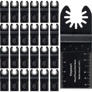 25 Wood Oscillating Multi Tool Quick Release Saw Blades Compatible with Fein Multimaster Bosch Makita Milwaukee Rockwell Ryobi Porter Cable Black &