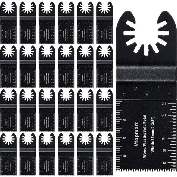25 Wood Oscillating Multi Tool Quick Release Saw Blades Compatible with Fein Multimaster Bosch Makita Milwaukee Rockwell Ryobi Porter Cable Black &