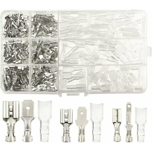 270 Pcs Electrical Lug,T-Connector Wire Connector, Male Female Spade Crimp Wire Connectors Terminal Block With Insulation Sleeve 2.8mm 4.8mm 6.3mm