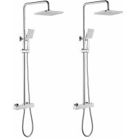 2PCS Chrome Thermostatic Shower Column with Faucets, Stainless Steel Shower Set Adjustable Height 88-126 cm, Shower Set with 10 Inch Shower Head and
