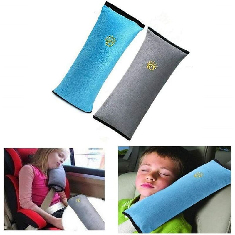 2Pcs Child Seat Kid Belt Vehicles Shoulder Harness Auto Car Seat Belt Cushion Removable Washable and Convenient (Grey & Blue)