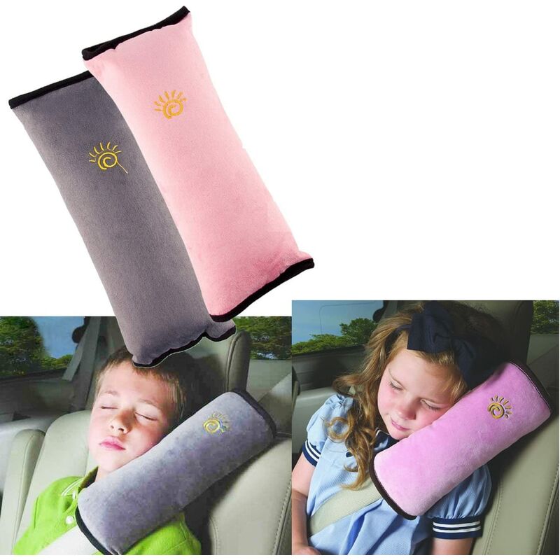 2Pcs Child Seat Kid Belt Vehicles Shoulder Harness Auto Car Seat Belt Cushion Removable Washable and Convenient (Grey & Pink)