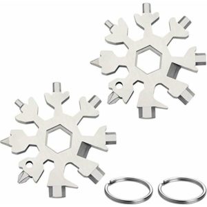 2pc 18 in 1 Snowflake Multi-Tool, Mini Portable Stainless Steel Multi-Tool with Keychain for Outdoor Travel Daily Tool, Men's Christmas Gift (Silver)