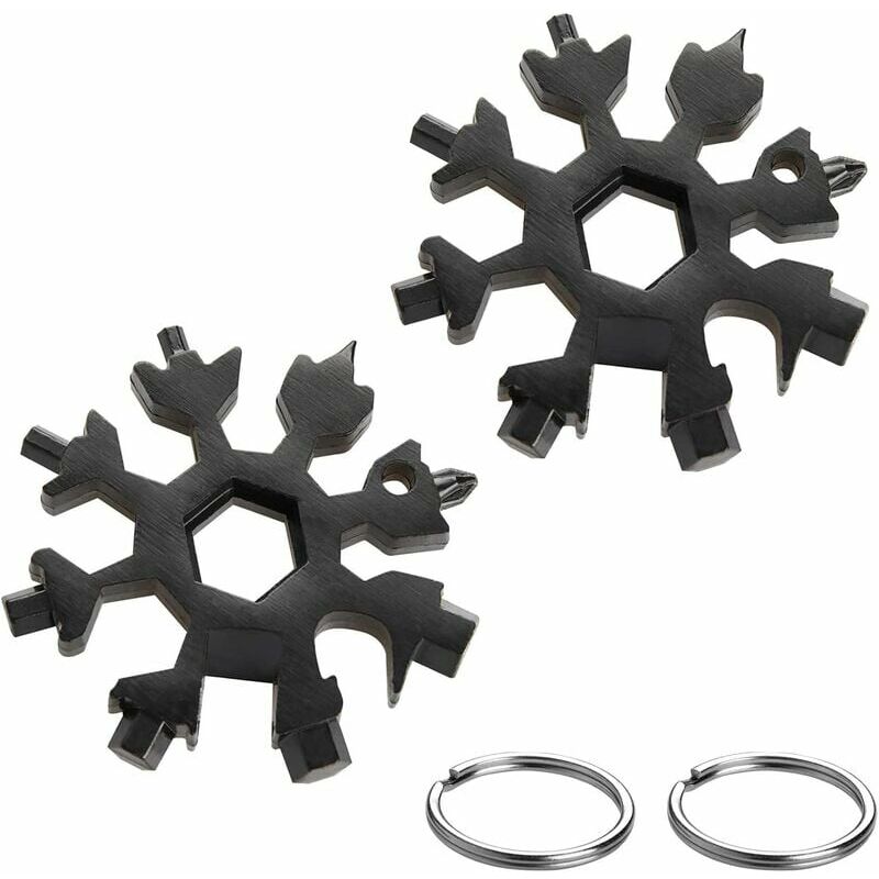 2pc 18 in 1 Snowflake Multi-Tool,Stainless Steel Portable Mini Multi-Tool with Keychain for Outdoor Travel Daily Tool, Men's Christmas Gift (Black)