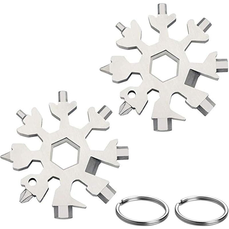 2pc 18 in 1 Snowflake Multifunction Tool,Mini Stainless Steel Portable Multi-Tool with Key Chain for Outdoor Travels Everyday Tools, Men's Christmas