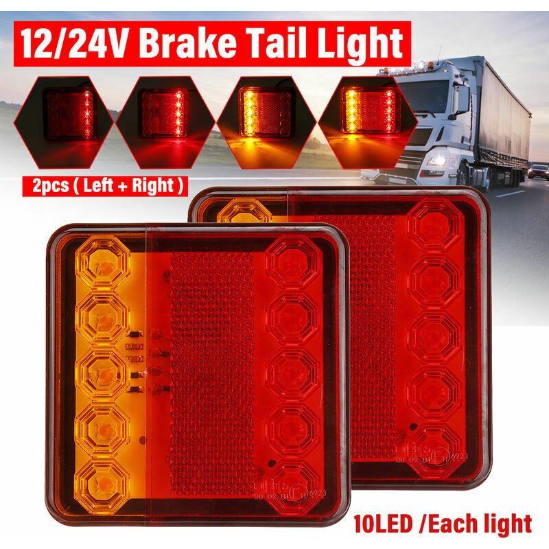 2pcs 12V 24V 10 LED Car Truck Tail Light Taillight Brake Light Indicator Signal Lamp Boat Trailer Caravan Van Truck