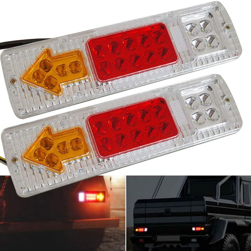 2pcs 12V Truck Trailer Tail Light 19 led Waterproof Brake Light Reverse Turn Signals Taillights License Lights for Camper Trailer Van Snowmobile