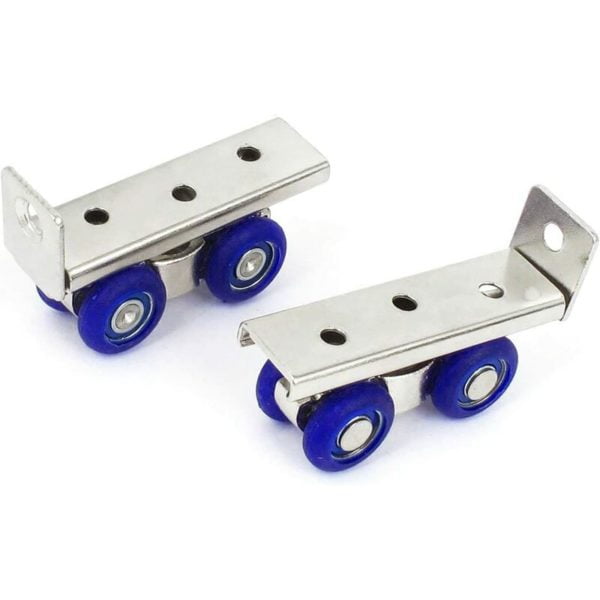 2pcs 4-Wheel Metal Sliding Track Pocket Door Roller Wheel Set Hanger Ball Bearing Pulley Kit for Wardrobe Closet Barn Door