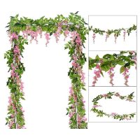 2pcs 7ft Artificial Wisteria Vine Garland Plants Foliage Trailing Flower,pink