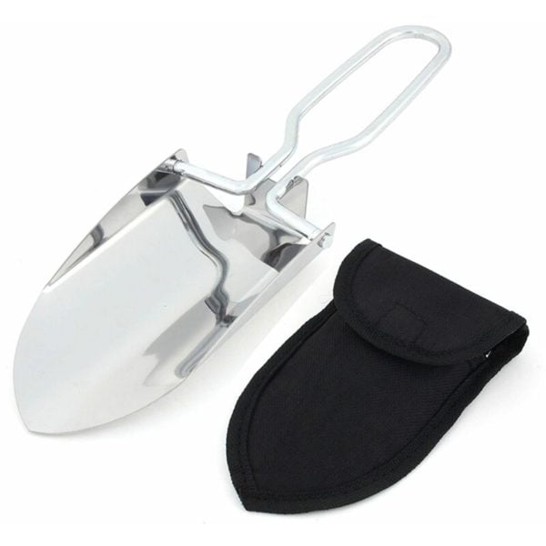 2pcs Mini Stainless Steel Collapsible Shovel Camping Folding Spade Tool With Garment Bag Garden Tools Silver