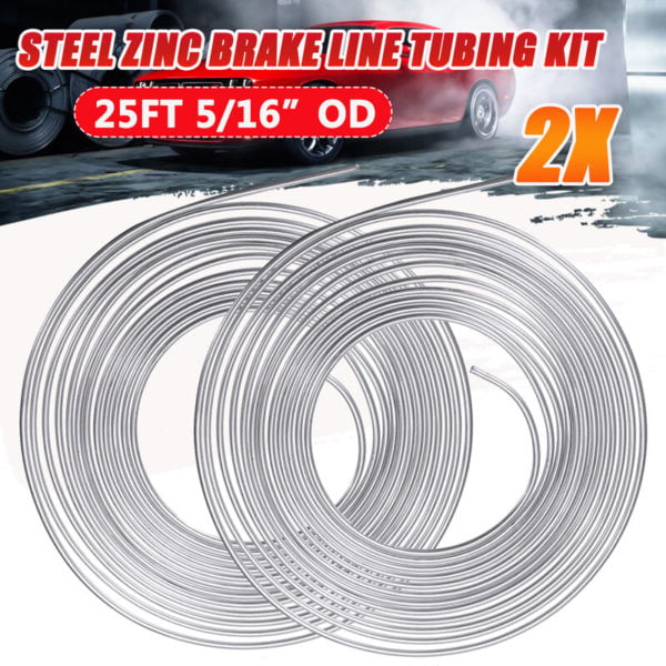 2x 5/16 inch od 25 ft Coil Roll Steel Zinc Copper Brake Line Tubing Hose