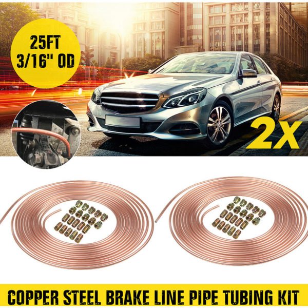 2x Roll Copper Steel 25 ft 3/16 Brake Line Pipe Tubing Kit + 20 Pcs Fittings
