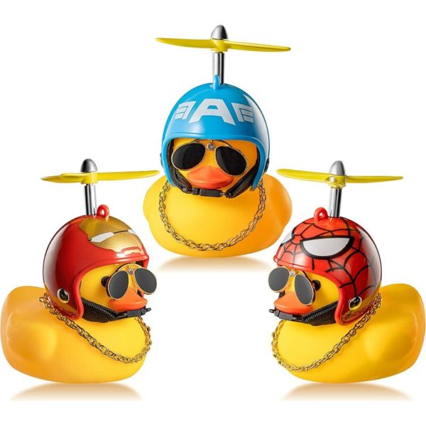 3 Pack Rubber Duck Toys Car Ornaments Helmet Yellow Duck Car Dashboard Decorations Set, Superhero Series Rubber Ducks