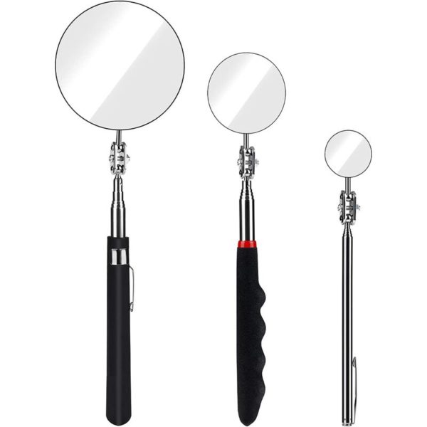 3 Size Telescopic Inspection Mirror Kit with Extendable and Retractable Handle Diameter 3/5/8.5cm Handle Small Large Dental Eyelash Mirror