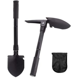 3 in 1 Folding Shovel Pick Spade with Carrier Bag Outdoor Camping Digging Tools - Black