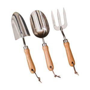 3-piece gardening tool set, oversized stainless steel wooden handle spade fork and multi-tool