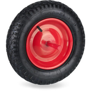 3.50-8 Wheelbarrow Tyre, Pneumatic Spare Wheel with Fixed Axle, Steel Rim, Supports up to 120 kg, Black/Red - Relaxdays