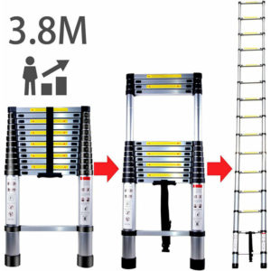 3.8M Aluminum Telescopic Ladder DIY Foldable Retractable Ladder Multifunction Load 150kg, Black