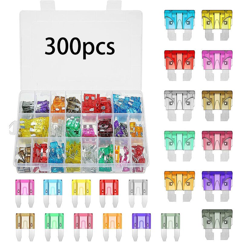 300 Pieces Car Fuses, Blade Fuse, Standard Blade Fuse, Mini Fuse Kit, Mini Standard Fuse Kit Professional Standard Multicolor Fuse for Car, Truck,