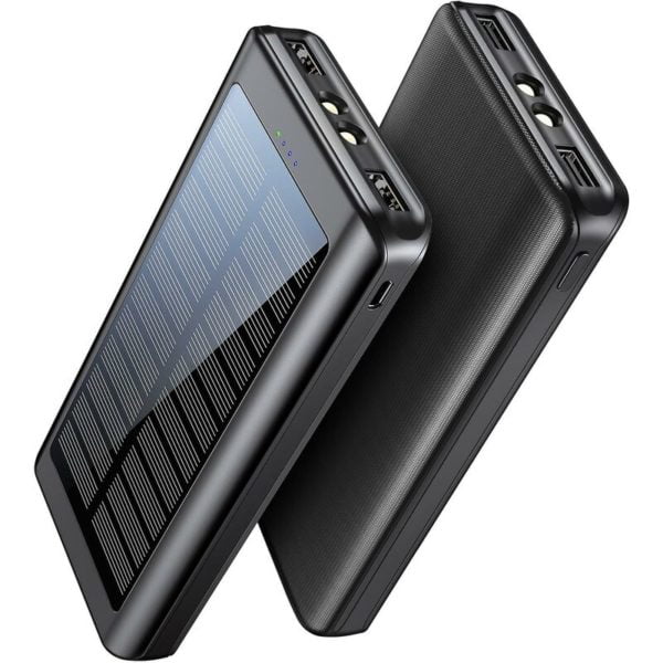30000mAh Solar Power Bank, Portable Battery Charger with 2 Output Ports and 2 Input Ports, Universal usb c Power Bank with Flashlight and 4 led