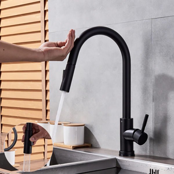 304 stainless steel hot and cold induction kitchen telescopic faucet brushed black gold telescopic faucet