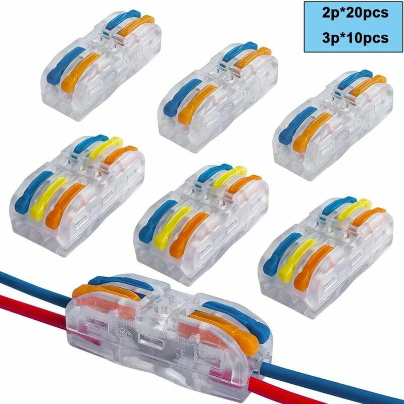 30Pcs Premium Lever-Nut Wire Connector Kit, Bilateral Transparent Conductive Compact Wire Connectors, Compact Connector Spring Terminal Block