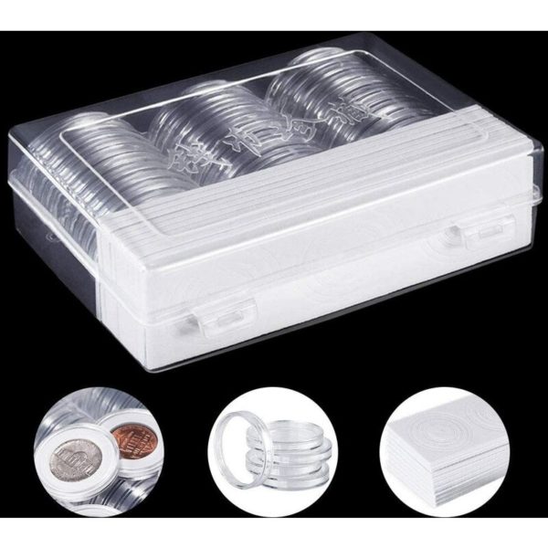 30pcs 46mm Coin Capsule Holder + 30pcs eva Foam Gasket with Storage Box Plastic Storage Capsule Holder for coin collecting and storage