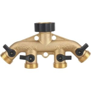 3/4 Thread Heavy Duty Brass 4 Way Garden Hose Connector Splitter Adapter Gooseneck Garden Hose Shut Off Valve Connector for Garden Lawn