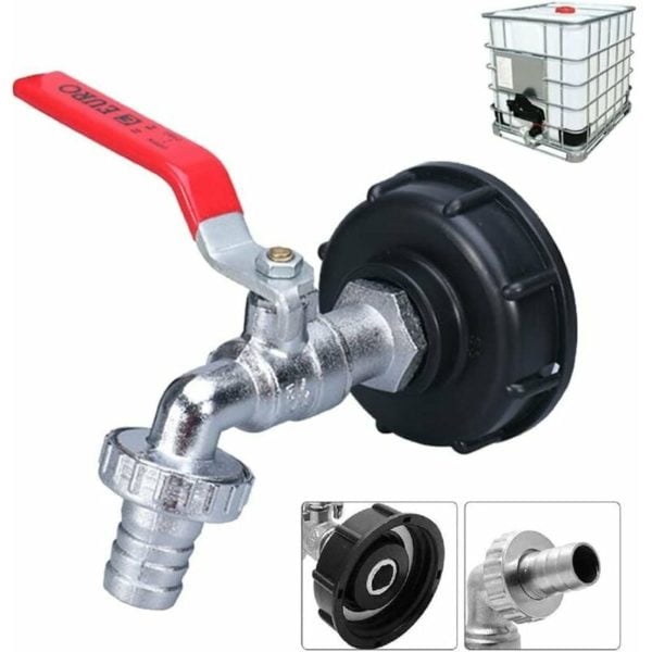 3/4 ibc Drain Tap with Hose Connector and Adapter, Coarse Thread S60X6 ibc Drain Tank Adapter for 1000L Tank Faucet