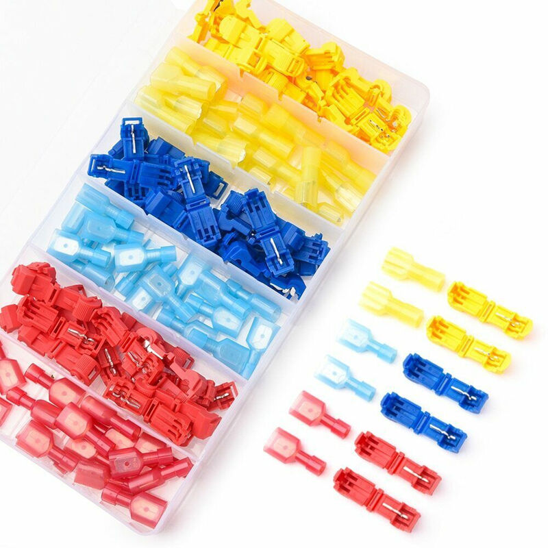 360PCS Nylon Spade Quick Disconnect T-type Crimp Terminal Fully Insulated Male & Female Spade Electrical Crimp Cold-Pressed Terminals Assortment Kit