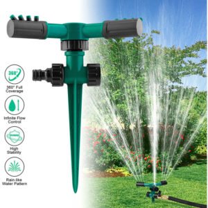 360° Automatic Adjustable Lawn Sprinkler with Garden Watering Irrigation Tool Large Outdoor Coverage Area with Ground Stake