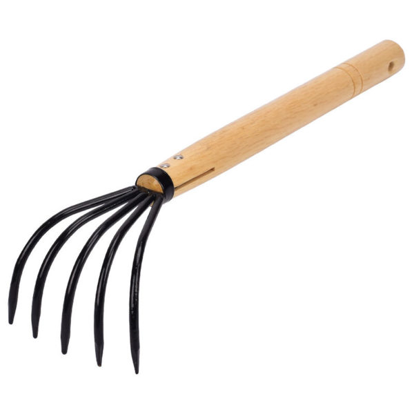 38 cm Garden Claw Rake Military Grade Steel 5 Tines and Premium Wood Japanese Ninja Claw Cultivator or Garden Rake for Our Airy and Soil, Wooden