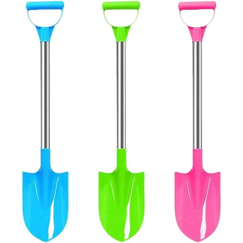 3pcs Beach Toys Kids Beach Shovel Set with Handle, Outdoor Toy Kit Sand Snow Shovel, Stainless Steel Handle Beach Shovel Plastic Shovel