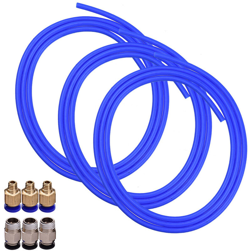 3pcs Blue ptfe Tube Hose Pipe 1 Meter with 3pcs PC4-M6 Pneumatic Fittings 3pcs PC4-01 Fittings Connectors for 3D Printer 1.75mm Filament,model:Blue