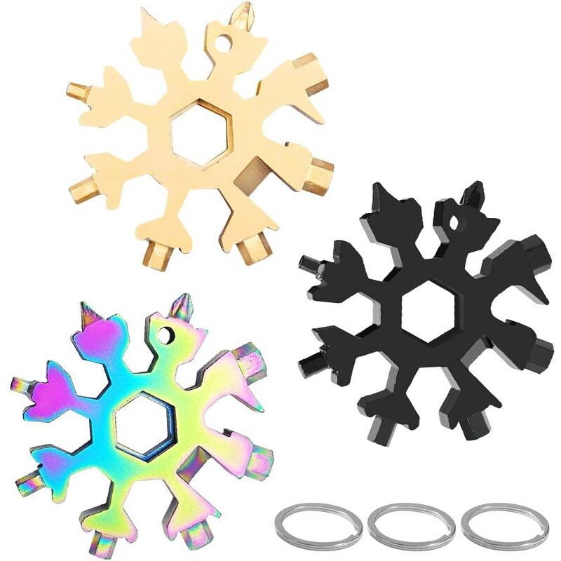 3pcs Snowflake Multi-Tool 18-In-1 Phillips Head Screwdriver Set, Stainless Steel Keychain, Daily Tool For Outdoor Travel, Camping And Adventure