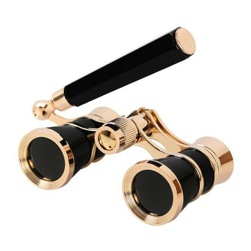 3x25 Binoculars Metal Opera Theater Glasses Coated Lens Telescope w/ Handle(Black)