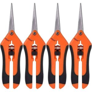 4 Pack Stainless Steel Secateurs for Plants Professional Hand Scissors for Garden Lawn Hydroponics Garden Bonsai (Orange)