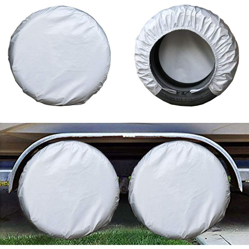 4 Pack Tire Covers, Travel Trailer, rv, Truck, suv, Motorhome, Waterproof Wheel Cover, Rain and Snow Protection, Fits 27-29 Inch Diameter Tires/Silver