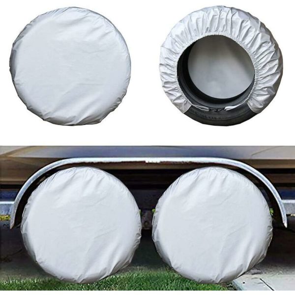 4 Pack Waterproof Tire Cover Spare Tyre Wheel Rv Trailer Camper Anti-corrosion Tyre Protector Silver l Thsinde