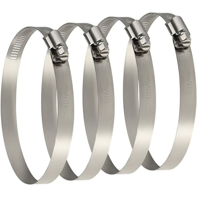 4 Pcs Stainless Steel Adjustable Hose Clamp For Fixing Flexible Hose Pipes (91-114mm)