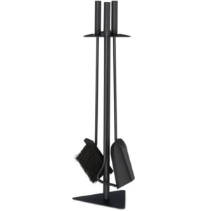 4-Piece Fireplace Companion Tool Set Shovel, Brush , Poker & Holder, Modern Design, Black - Relaxdays