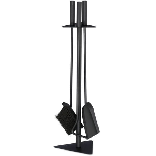 4-Piece Fireplace Companion Tool Set Shovel, Brush , Poker & Holder, Modern Design, Black - Relaxdays