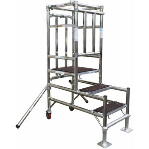 4 Tread Mobile Telescopic Podium Step Ladder 1.2m Tall Work Platform Safety Cage