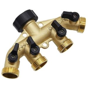 4 Way Heavy Duty Brass Garden Hose Splitter, Hose Connector 3/4', Hose Spigot Adapter with 4 Valves, 1pc