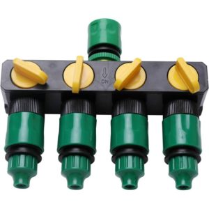 4 Way Hose Splitter, Garden Hose Splitter with 4 Valves, Heavy Duty Hose Water Manifold Connector for Outdoor Faucet Adapter(Black+Green)1pc