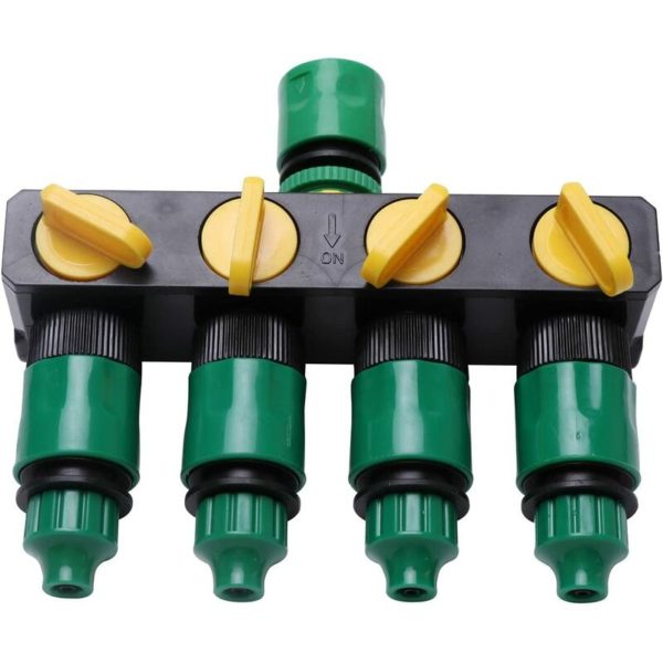 4 Way Splitter, Garden Hose, Adjustable Lockable Hose Splitter, Multi-Connector for Garden Watering, Washing,One Pack(Black+Green)