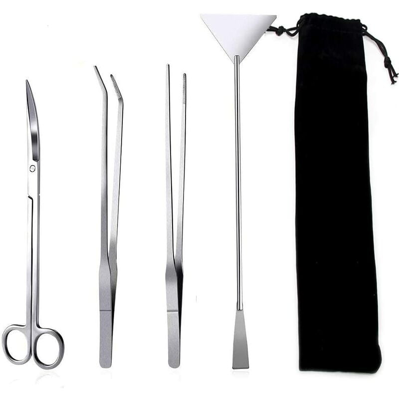 4 in 1 Aquarium Scissors, Tank Tweezers Scissors Spatula Tool Set, Stainless Steel