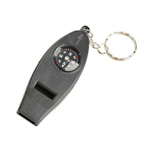 4 in 1 Mini Pocket Thermometer Multi Purpose Whistle Whistle Compass Handy Keychain Outdoor Emergency Survival Tool Black