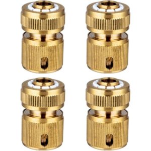 4 pc Brass Hose Connector Hose End Quick Connect Fitting 1/2 Hose Pipe Quick Connector for Gardening, Home Watering,Car Washing