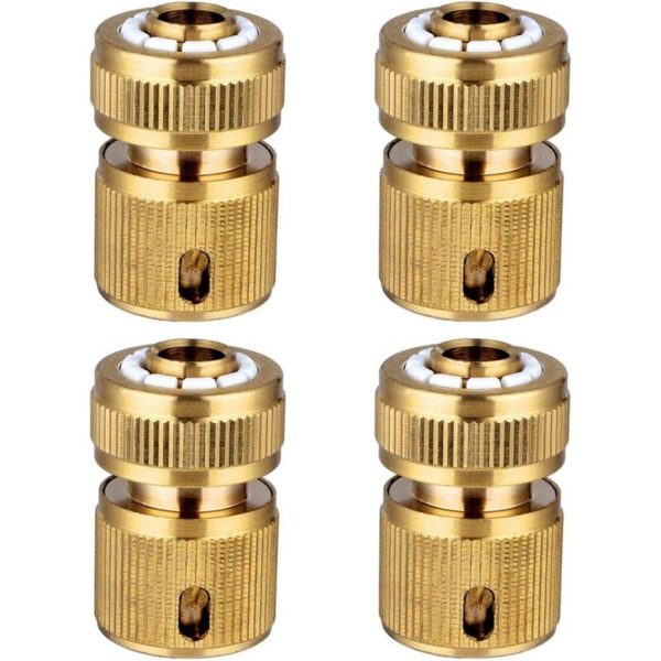 4 pc Brass Hose Connector Hose End Quick Connect Fitting 1/2 Hose Pipe Quick Connector for Gardening, Home Watering,Car Washing